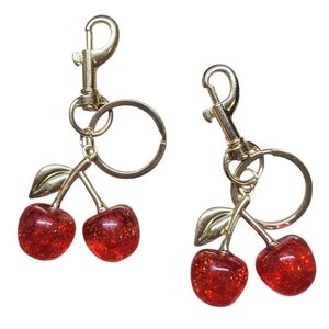 Sparkly Red / Gold Cherry Bag Charm | Keychain - Includes 2